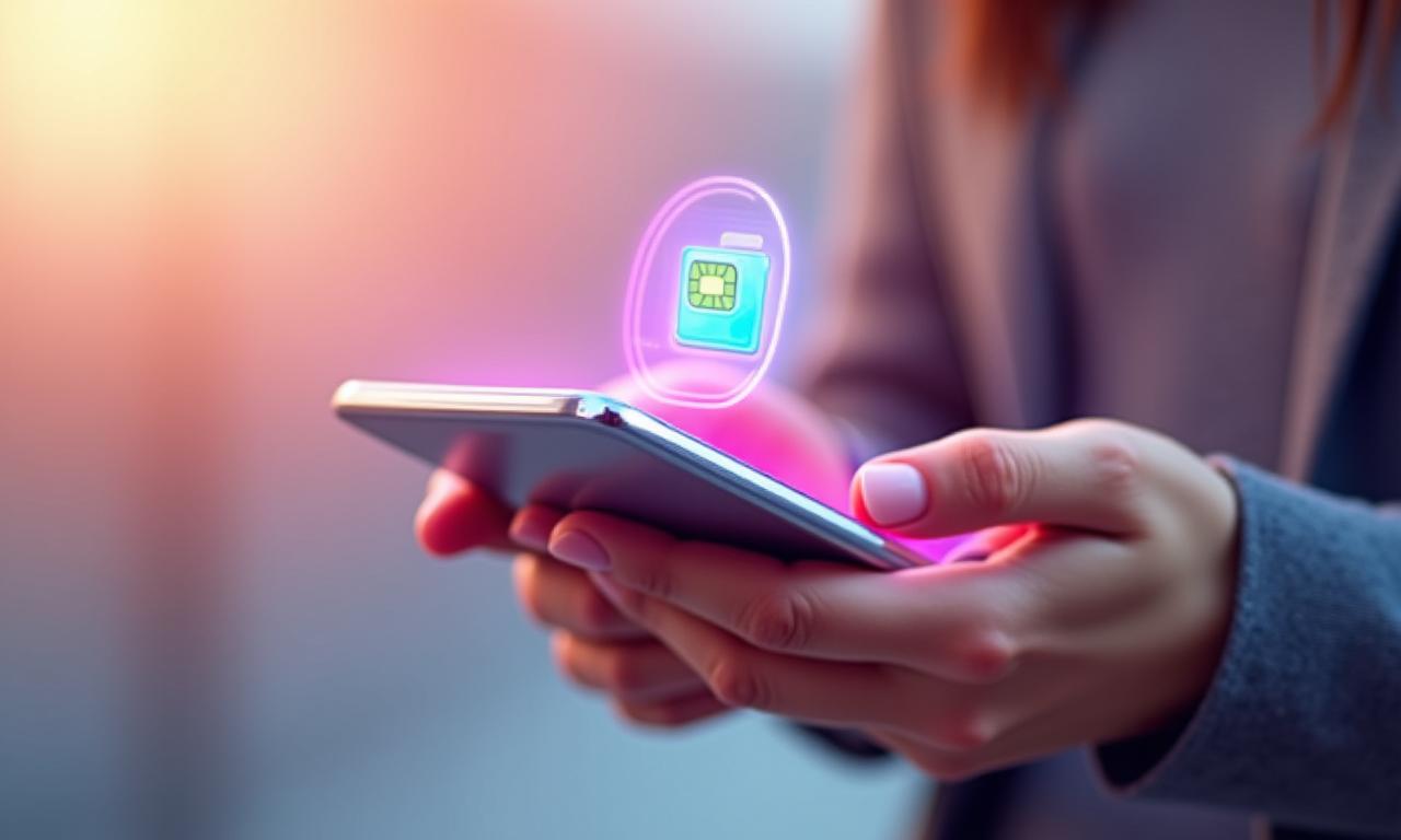 Person choosing a SIM card on a smartphone interface, clean modern design